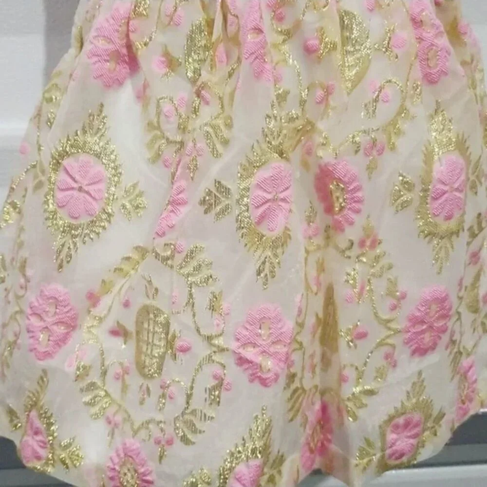 Truly Scrumptious Girls Pink Gold Floral Shimmer Bow Back Party Dress NWT 24M